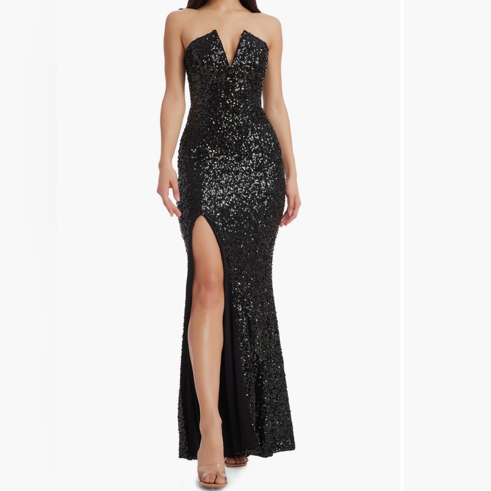 Dress the Population Strapless Black Sequin Dress - Picture 1 of 3